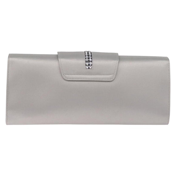 Salvatore Ferragamo Gancini Chain Shoulder Bag Satin Gray Silver Auth 210053A