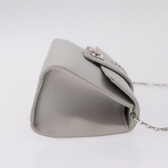 Salvatore Ferragamo Gancini Chain Shoulder Bag Satin Gray Silver Auth 210053A