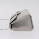 Salvatore Ferragamo Gancini Chain Shoulder Bag Satin Gray Silver Auth 210053A-6