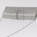 Salvatore Ferragamo Gancini Chain Shoulder Bag Satin Gray Silver Auth 210053A-7