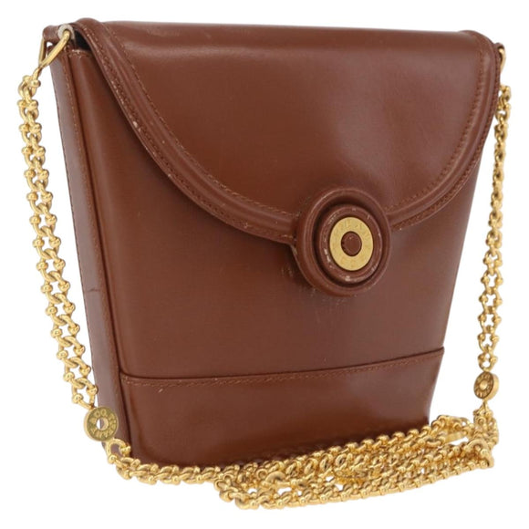 Tiffany & Co. Chain Shoulder Bag Leather Brown Gold Auth 210055