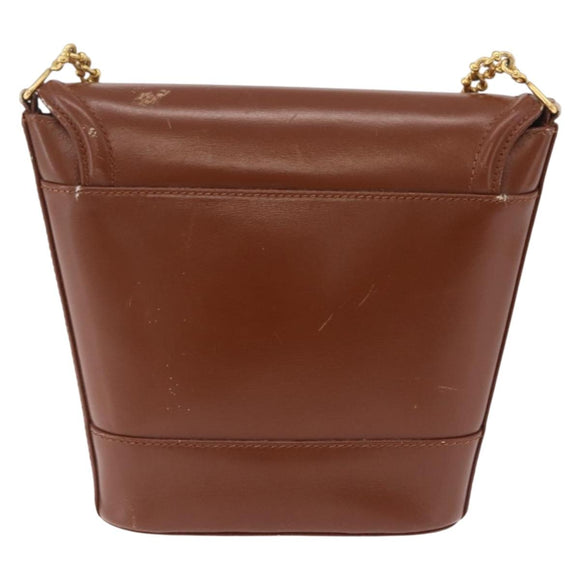 Tiffany & Co. Chain Shoulder Bag Leather Brown Gold Auth 210055