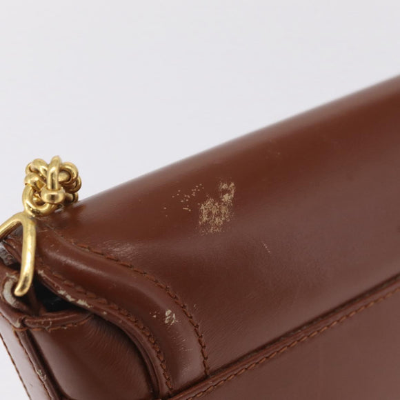 Tiffany & Co. Chain Shoulder Bag Leather Brown Gold Auth 210055