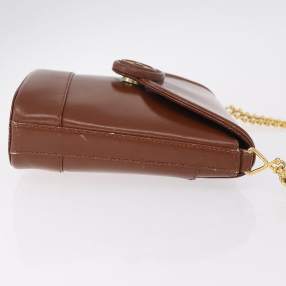 Tiffany & Co. Chain Shoulder Bag Leather Brown Gold Auth 210055