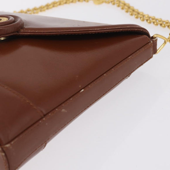 Tiffany & Co. Chain Shoulder Bag Leather Brown Gold Auth 210055