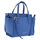 Salvatore Ferragamo Gancini Amy Hand Bag Leather 2way Blue Gold Auth 210060V-1
