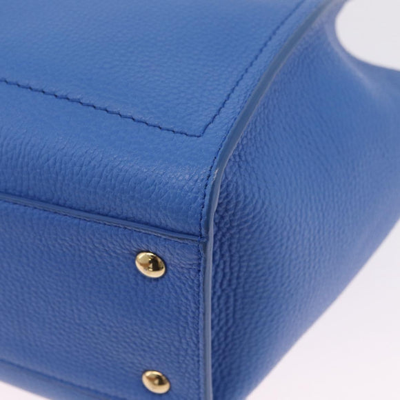 Salvatore Ferragamo Gancini Amy Hand Bag Leather 2way Blue Gold Auth 210060V
