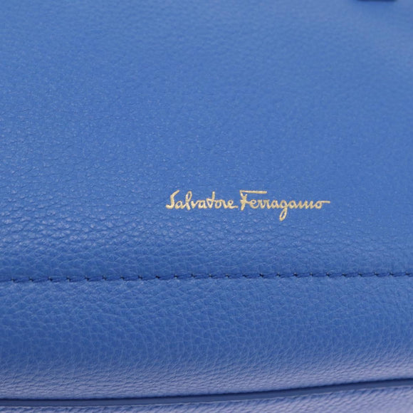 Salvatore Ferragamo Gancini Amy Hand Bag Leather 2way Blue Gold Auth 210060V