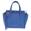 Salvatore Ferragamo Gancini Amy Hand Bag Leather 2way Blue Gold Auth 210060V-2