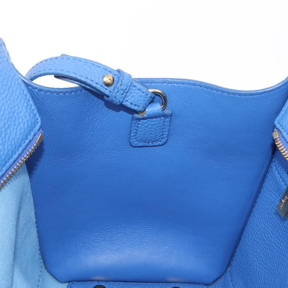 Salvatore Ferragamo Gancini Amy Hand Bag Leather 2way Blue Gold Auth 210060V