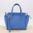 Salvatore Ferragamo Gancini Amy Hand Bag Leather 2way Blue Gold Auth 210060V-27