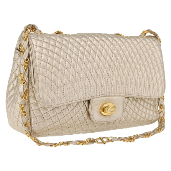 Bally Chain Shoulder Bag Leather Gold Auth 210061A