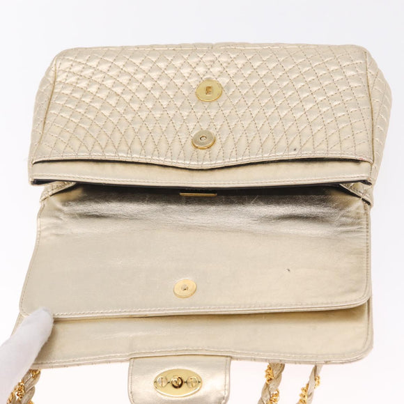 Bally Chain Shoulder Bag Leather Gold Auth 210061A