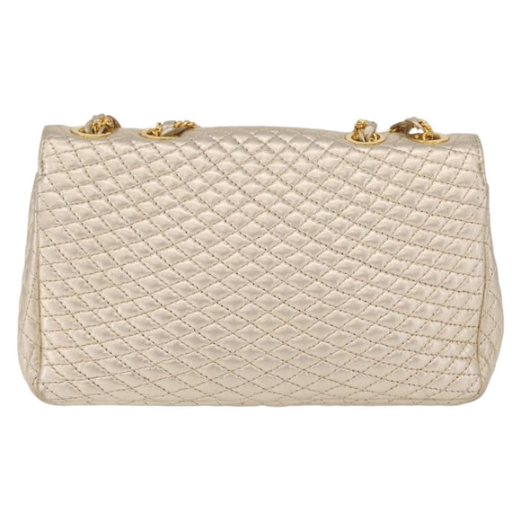 Bally Chain Shoulder Bag Leather Gold Auth 210061A