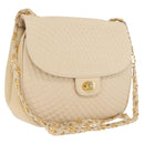 Bally Chain Shoulder Bag Leather Ivory Gold Auth 210062A-1