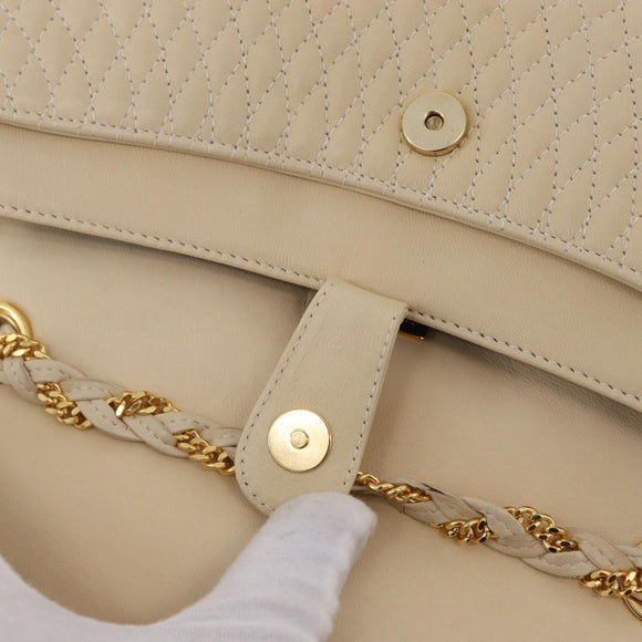 Bally Chain Shoulder Bag Leather Ivory Gold Auth 210062A