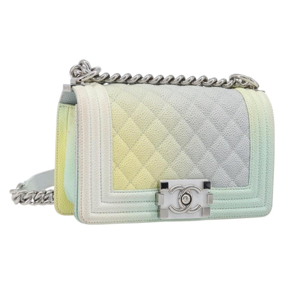 CHANEL Chain Matelasse Boy Chanel Bag Caviar Skin Multicolor CC Auth 210066SAM