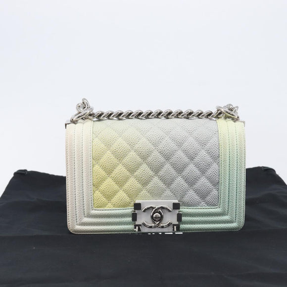 CHANEL Chain Matelasse Boy Chanel Bag Caviar Skin Multicolor CC Auth 210066SAM