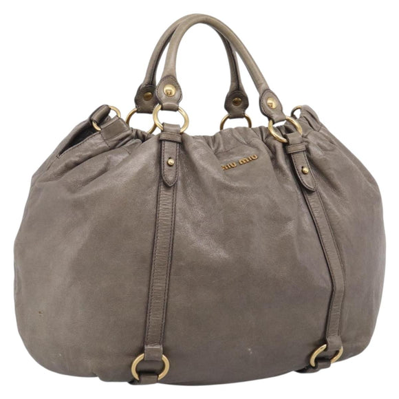 Miu Miu Hand Bag Vitellolux Gray Gold Auth 210067A