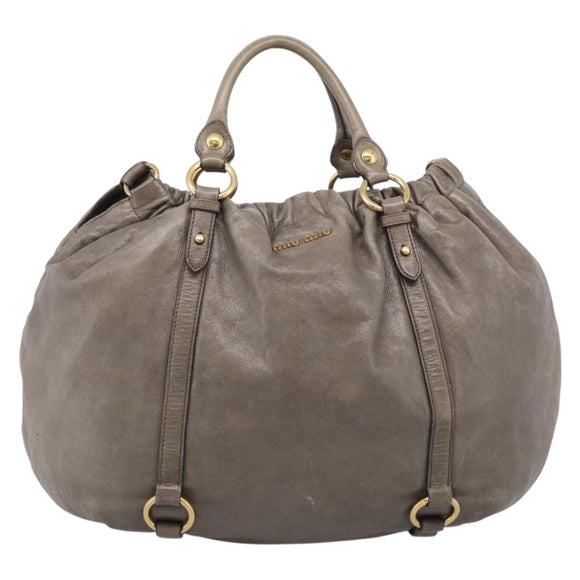 Miu Miu Hand Bag Vitellolux Gray Gold Auth 210067A