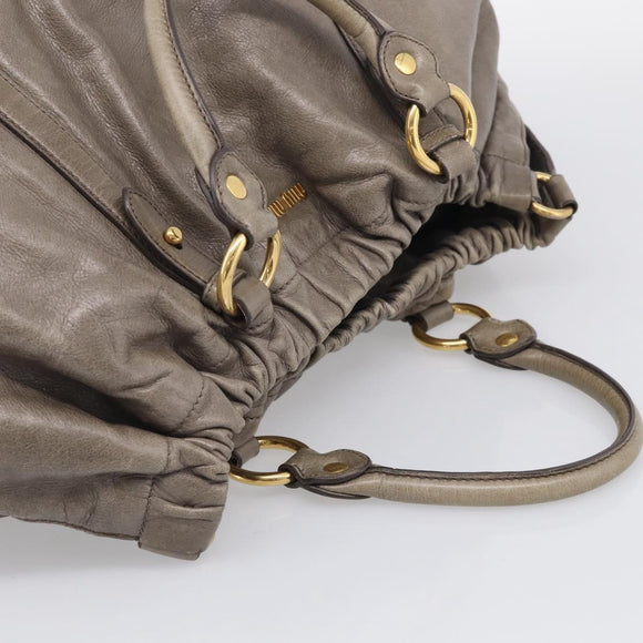 Miu Miu Hand Bag Vitellolux Gray Gold Auth 210067A