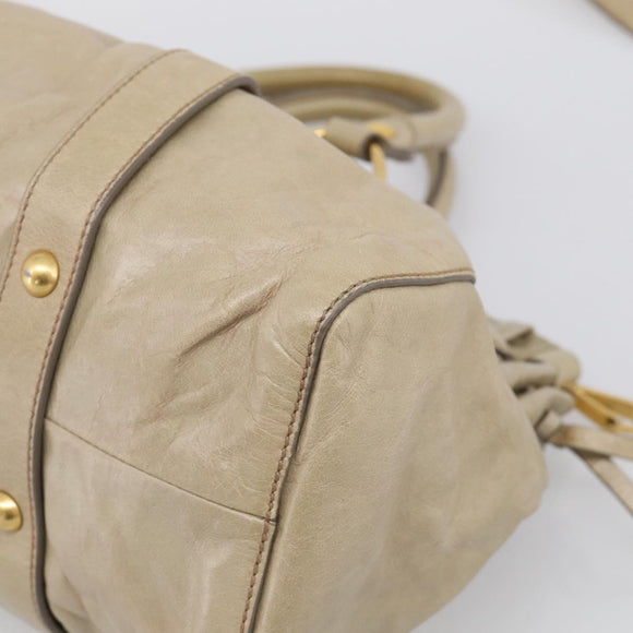 Miu Miu Hand Bag Vitellolux 2way Beige Gold Auth 210070V