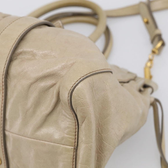 Miu Miu Hand Bag Vitellolux 2way Beige Gold Auth 210070V
