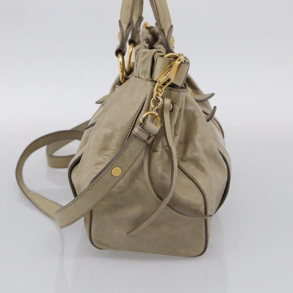 Miu Miu Hand Bag Vitellolux 2way Beige Gold Auth 210070V