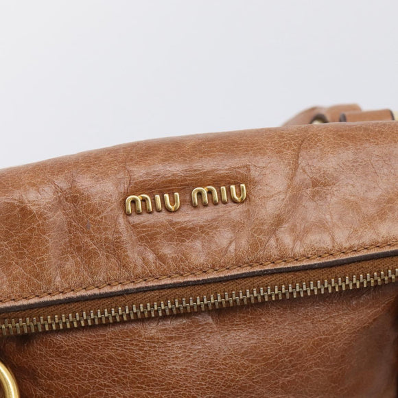 Miu Miu Hand Bag Vitellolux 2way Brown Gold Auth 210072V