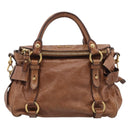 Miu Miu Hand Bag Vitellolux 2way Brown Gold Auth 210072V-2