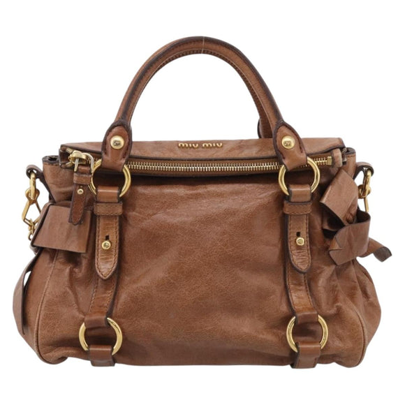 Miu Miu Hand Bag Vitellolux 2way Brown Gold Auth 210072V