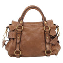 Miu Miu Hand Bag Vitellolux 2way Brown Gold Auth 210072V-3