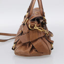 Miu Miu Hand Bag Vitellolux 2way Brown Gold Auth 210072V-4