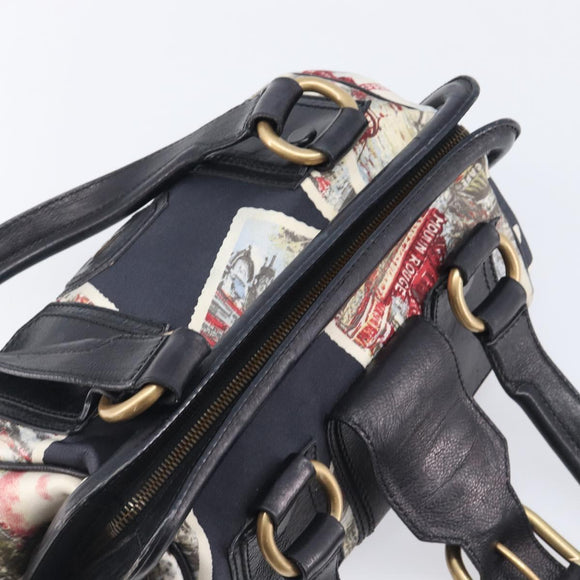 CELINE Hand Bag Canvas Leather Multicolor Gold Auth 210073