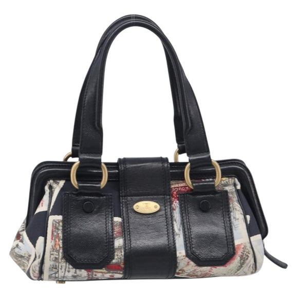 CELINE Hand Bag Canvas Leather Multicolor Gold Auth 210073