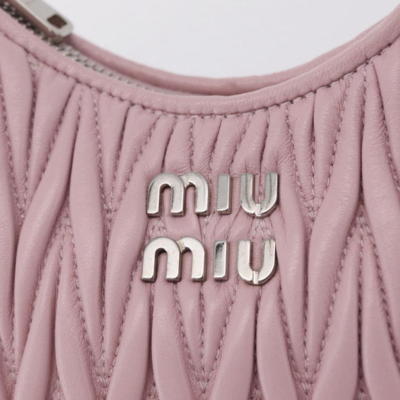 Miu Miu Matelasse Chain Shoulder Bag Leather Pink Silver Auth 210074V