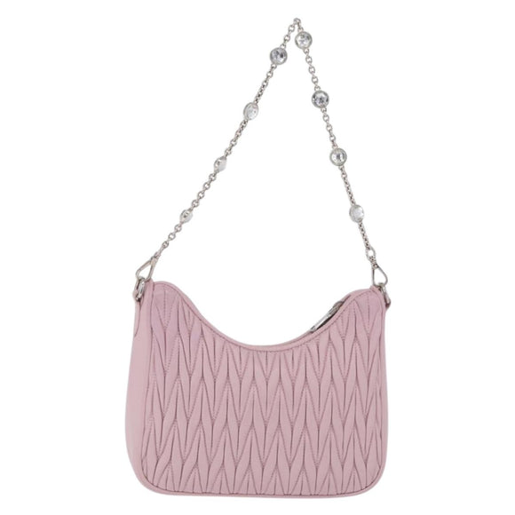 Miu Miu Matelasse Chain Shoulder Bag Leather Pink Silver Auth 210074V