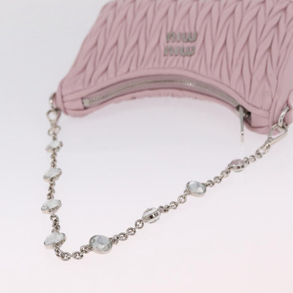 Miu Miu Matelasse Chain Shoulder Bag Leather Pink Silver Auth 210074V