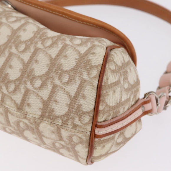 Christian Dior Trotter Canvas Romantic Chain Bag PVC Beige Silver Auth 210075A