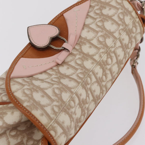 Christian Dior Trotter Canvas Romantic Chain Bag PVC Beige Silver Auth 210075A