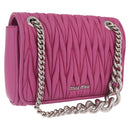 Miu Miu Matelasse Chain Shoulder Bag Leather Pink Silver Auth 210077V-1