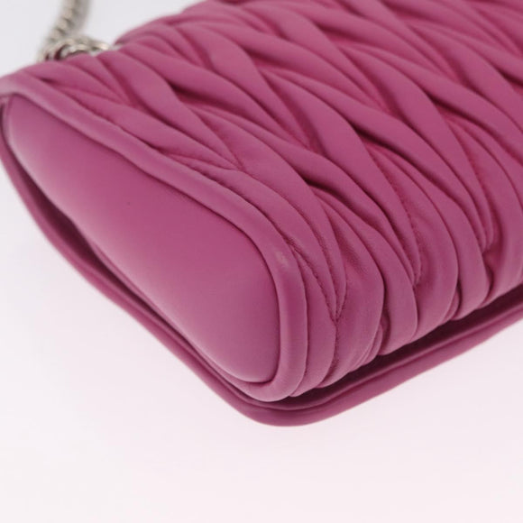 Miu Miu Matelasse Chain Shoulder Bag Leather Pink Silver Auth 210077V