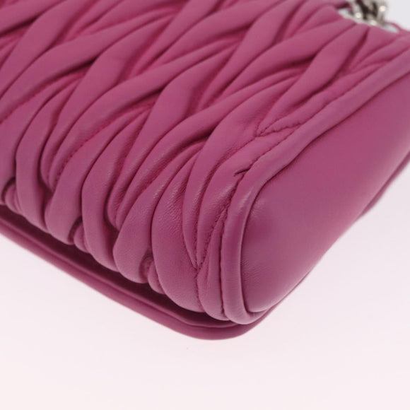 Miu Miu Matelasse Chain Shoulder Bag Leather Pink Silver Auth 210077V