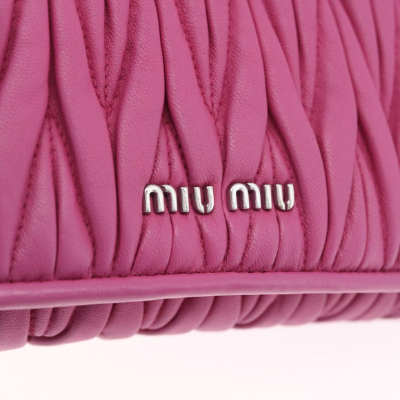 Miu Miu Matelasse Chain Shoulder Bag Leather Pink Silver Auth 210077V