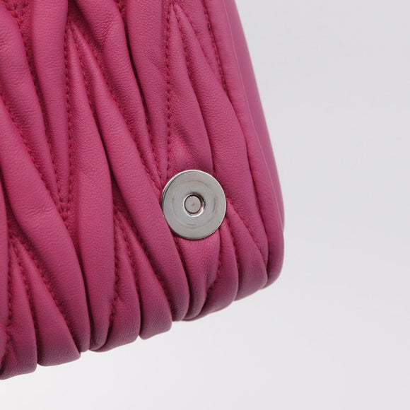 Miu Miu Matelasse Chain Shoulder Bag Leather Pink Silver Auth 210077V