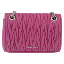 Miu Miu Matelasse Chain Shoulder Bag Leather Pink Silver Auth 210077V-2