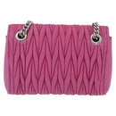 Miu Miu Matelasse Chain Shoulder Bag Leather Pink Silver Auth 210077V-3