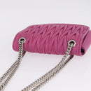Miu Miu Matelasse Chain Shoulder Bag Leather Pink Silver Auth 210077V-6
