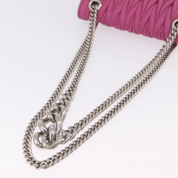 Miu Miu Matelasse Chain Shoulder Bag Leather Pink Silver Auth 210077V