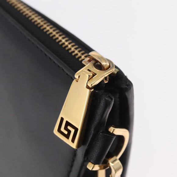 VERSACE Clutch Bag Leather Black Gold Auth 210078A
